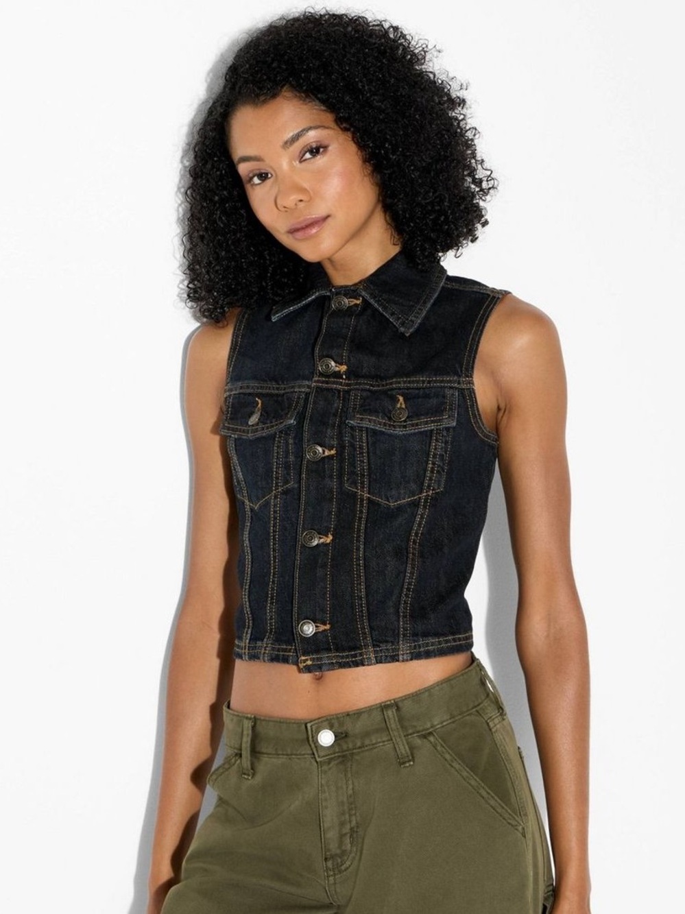 Wild Fable Women's Denim Oversized Trucker Vest Dark Blue L